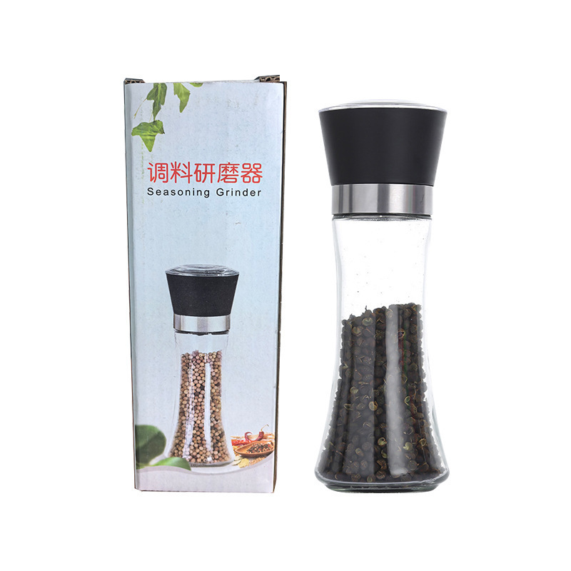 跨境手动研磨器厨房不锈钢陶瓷芯黑胡椒花椒海盐玻璃调料瓶调料盒|undefined