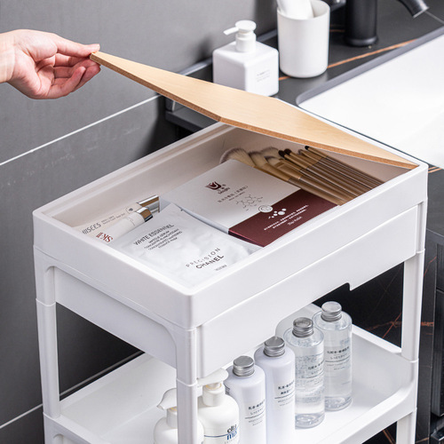 Popular kitchen storage rack, multi-layer dustproof wooden board drawer-type storage rack, bathroom sandwich cosmetics trolley