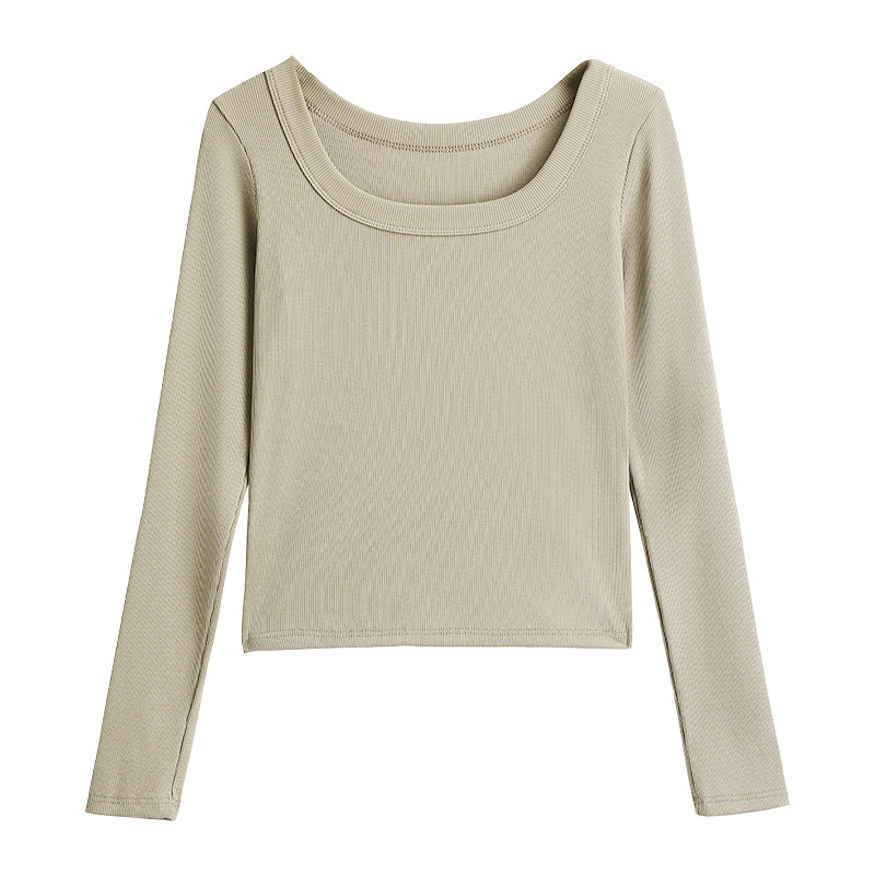 Threaded Square Collar Base Shirt for Spring, Autumn and Winter Outer Wearing Inner Top Women's High-End Modal T-Shirt Slim-Fit Long Sleeve