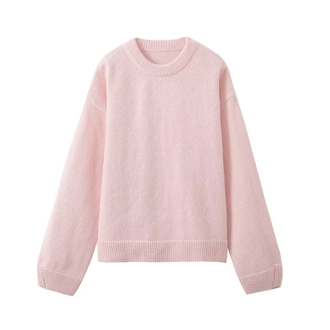 thumbnail image 3 of Suéter de cuello redondo de color sólido informal urbano de invierno para mujer w017 A300, 3 of 3
