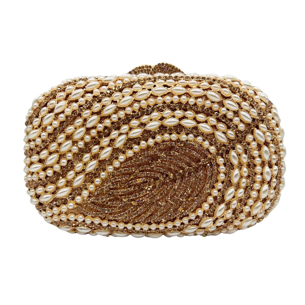Nuevas hojas transfronterizas hueco con diamantes bolso de banquete de diamante de perla bolso de mano de mujer bolso de cristal
