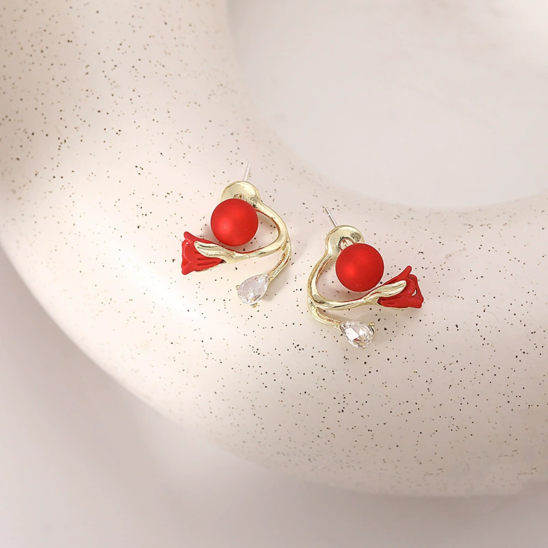 Серебряная игла, красные элегантные серьги из жемчуга, образец серебра 925, стиль легкой роскоши, цветочные мотивы, 2022