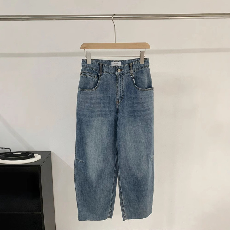 25 Early Spring New Women's Jeans High-Waisted Tapered Loose Ankle-Length Carrot Pants Nine-Point Raw Edge Jeans