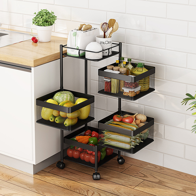 kitchen Floor type multi-storey Shopping basket Shelf square Rotatable Vegetables Storage baskets multi-function Storage racks