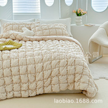 老表跨境外贸厂家供货亚马逊夹棉保暖被子被套三件套立体揪花绗缝