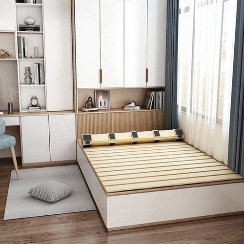 G3YN floor bed frame, ribbed bed frame, tatami bed frame without headboard, light luxury modern platform bed board, solid wood thickened flooring