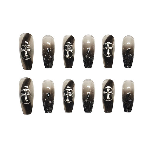 Flashy Croco Heart Wearable Nails Dark Series Nail Sticker Long Beauty Nail Drill Version False Nail Nail Sticker Complete Set