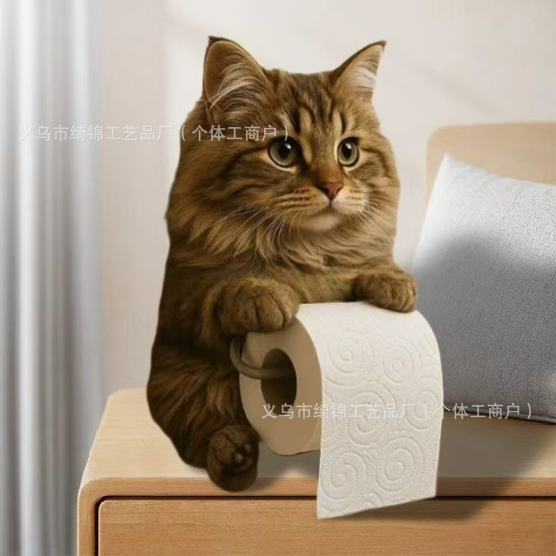 跨境热销可爱猫咪纸巾架厕所家居装饰树脂摆件高级感小众工艺品|undefined