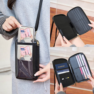 Cross-border New RFID Touch Screen Mobile Phone Bag Multifunctional Passport Wallet Certificate Storage Bag Women's All-match Crossbody Bag