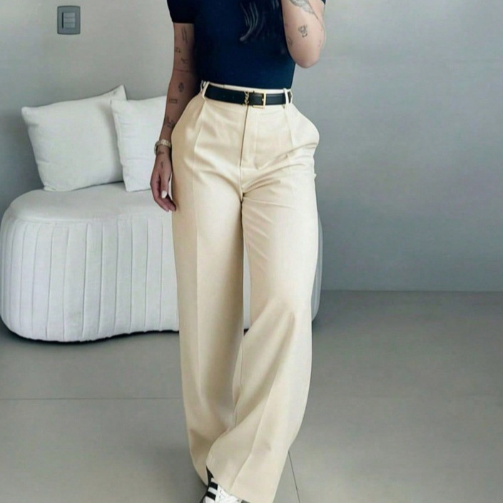 New European and American cross-border pants with belt, versatile solid color, high-end drape, suit pants, straight-leg pants, casual pants, long pants for women