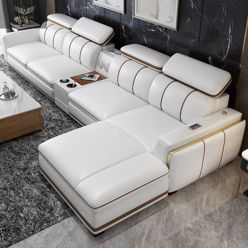 Sofá de cuero de piel de vaca de primera capa de lujo ligero italiano sala de estar apartamento grande y pequeño en línea recta combinación de chaise sofá de cuero para el hogar