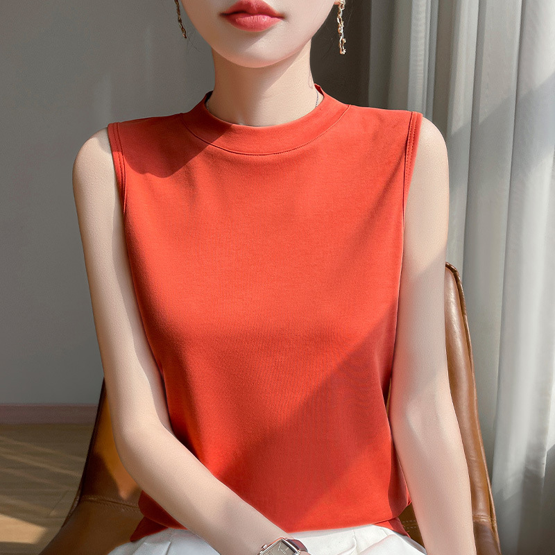 New half-high collar combed cotton sleeveless vest for women, loose fit, suitable for outerwear or as a base layer, camisole T-shirt top New half-high collar combed cotton sleeveless vest for women, loose fit, suitable for outerwear or as a base layer, camisole T-shirt top
