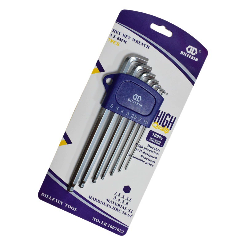 Шестигранный ключ Dingli с коротким хвостом и шаровой головкой, набор из 7 предметов/одиночная инструментальная сталь, высокая твердость, хромированная Метрическая средняя длина, оптовая продажа