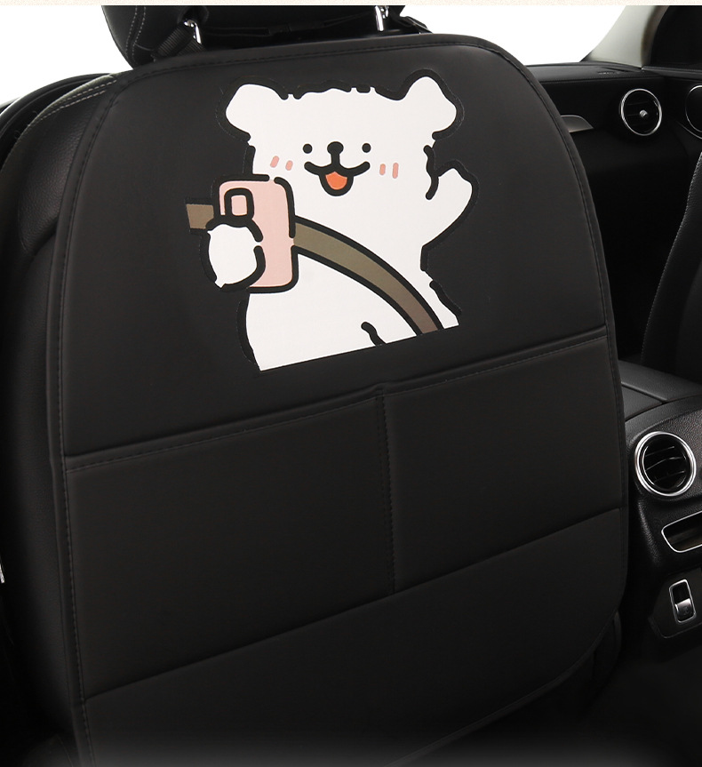 Women's Cute Cartoon Car Seat Back Anti-Kick Pad Car Rear Seat Back Anti-Fouling Pad Anti-Kick Pad with Storage Strap