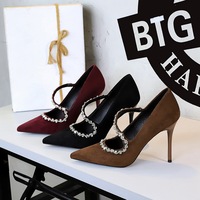 2521 Banquet Pointed High Heels Diamond Chain Strap Thin Heels Single Shoes Shallow Mouth Sexy Women's Shoes