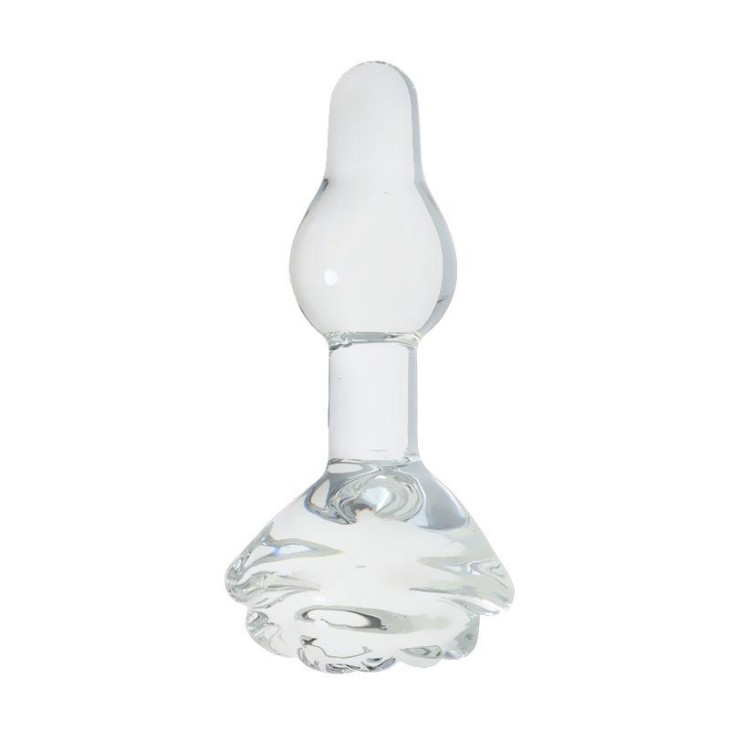 Small Pink Crystal Rose Glass Anal Plug, Transparent Borosilicate-Style Massage Toy — detail image 8