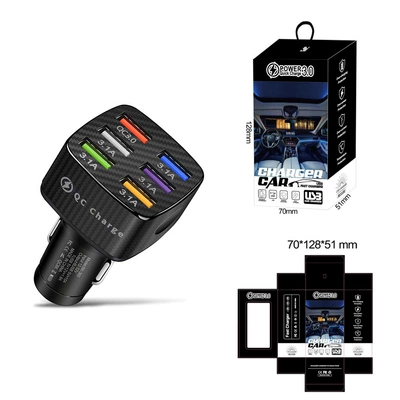 QC3.0 fast charging car charging: Mobil şarj cihazları - 6-port-fast-filling-black-with-exquisite-packaging-with-inner-support