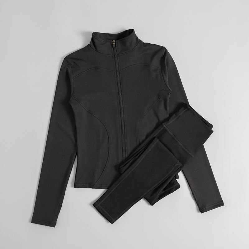 Vertical collar fitness suit women's autumn and winter professional morning running sports suit yoga suit autumn and winter 2024 new outdoor riding