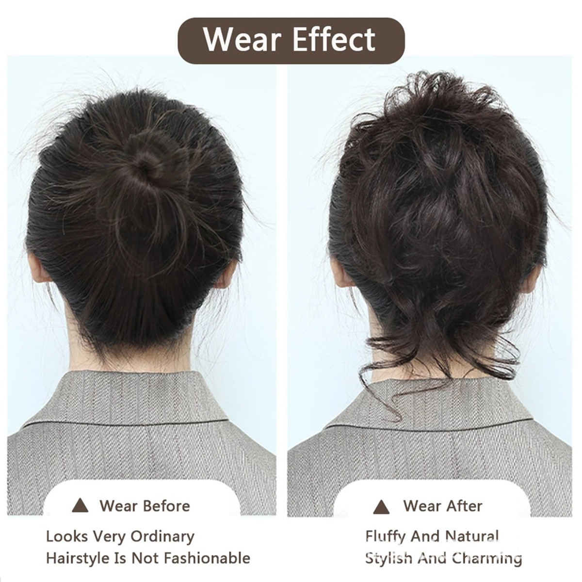 Peluca con banda para el pelo de barba larga, venta al por mayor, comercio exterior transfronterizo europeo y americano, pelo simulado, cóctel, moño desordenado, bola elástica, brote de pelo