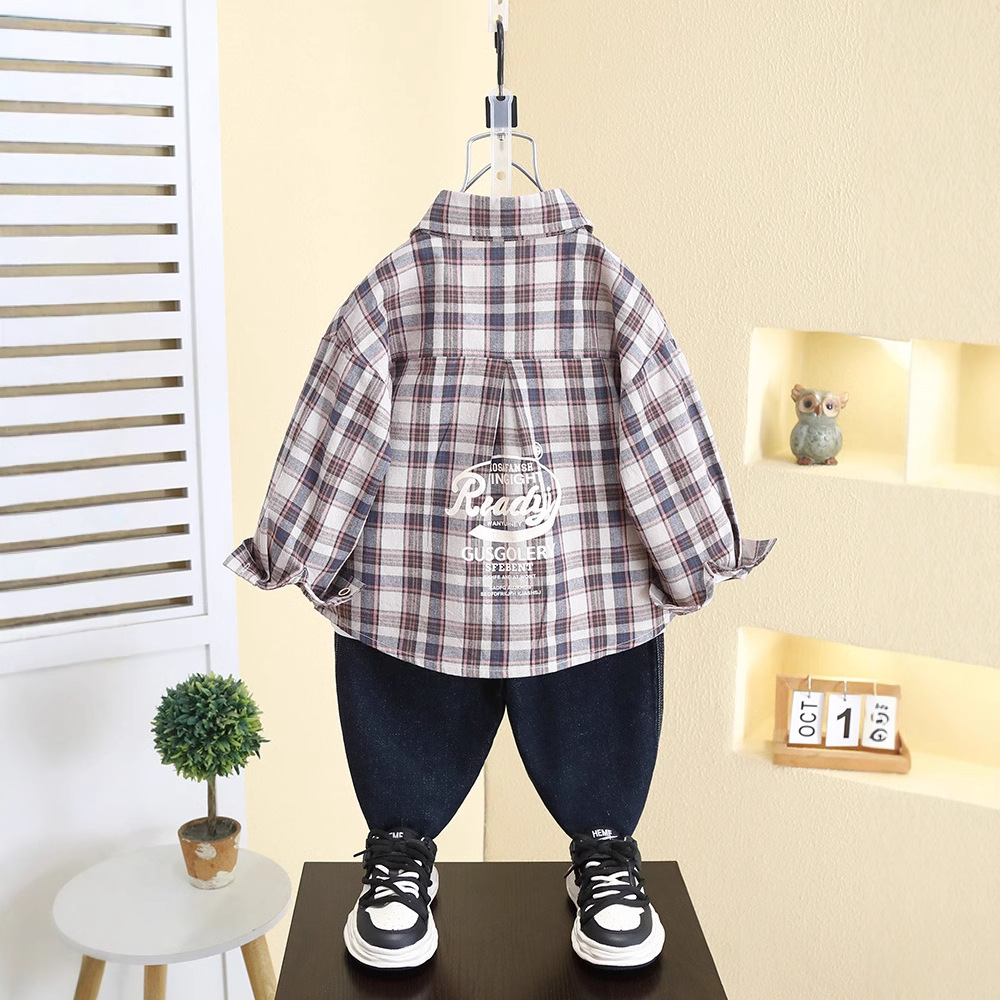 7790 chaqueta de camisa hermosa de moda para niños ropa de primavera y otoño 2025 nueva camisa a cuadros para niños top casual para bebés