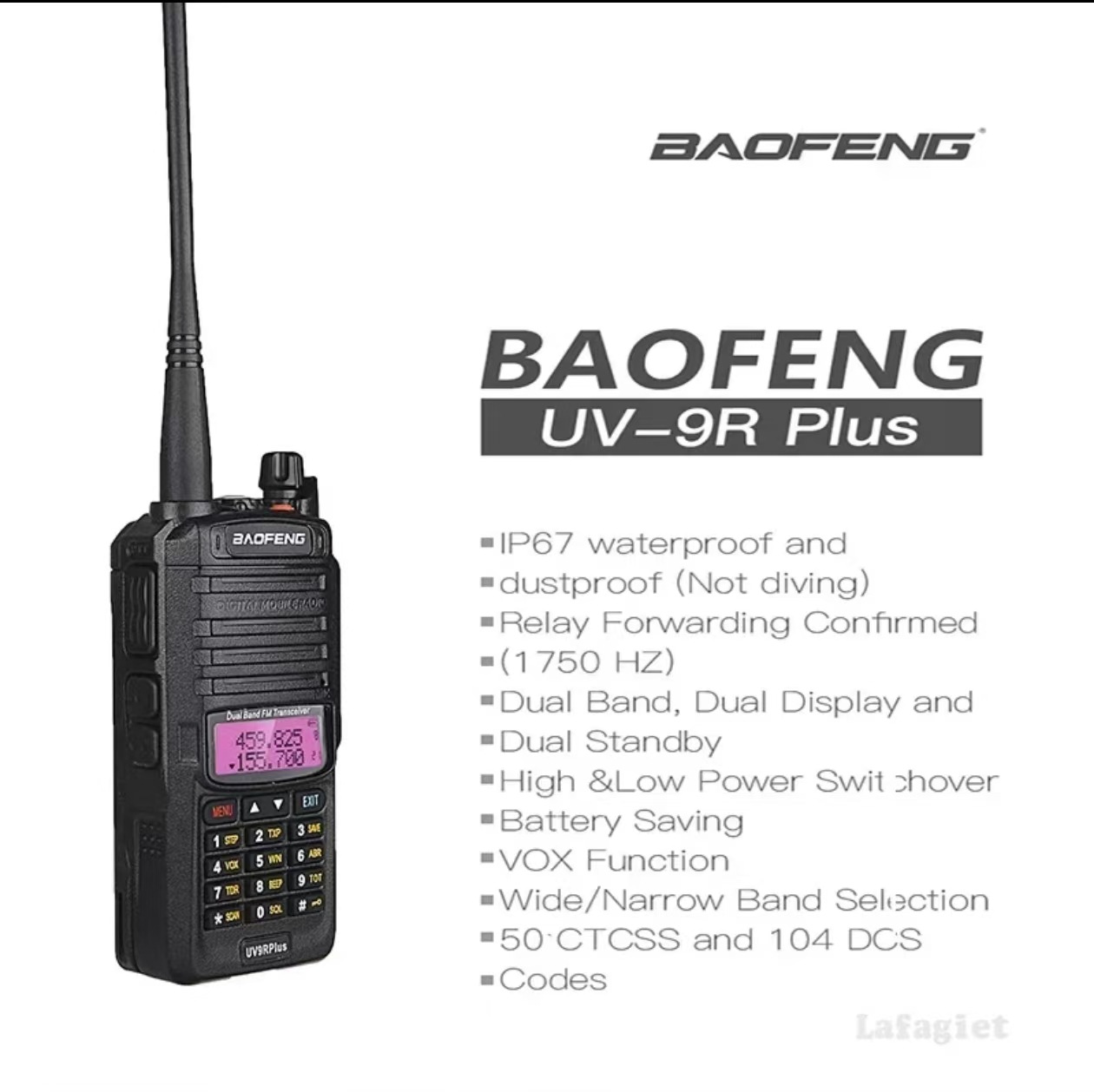 Radio Walkie-Talkie Baofeng UV9Rplus Resistente al Agua IP67, Radio Portátil de Alta Potencia, Doble Banda UV, Doble Modo, para Viajes en Auto y Comercio Exterior