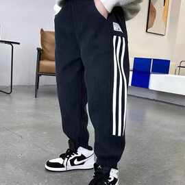 男童灯芯绒运动裤子春秋装2024新款中大童一体绒保暖棉裤休闲长裤
