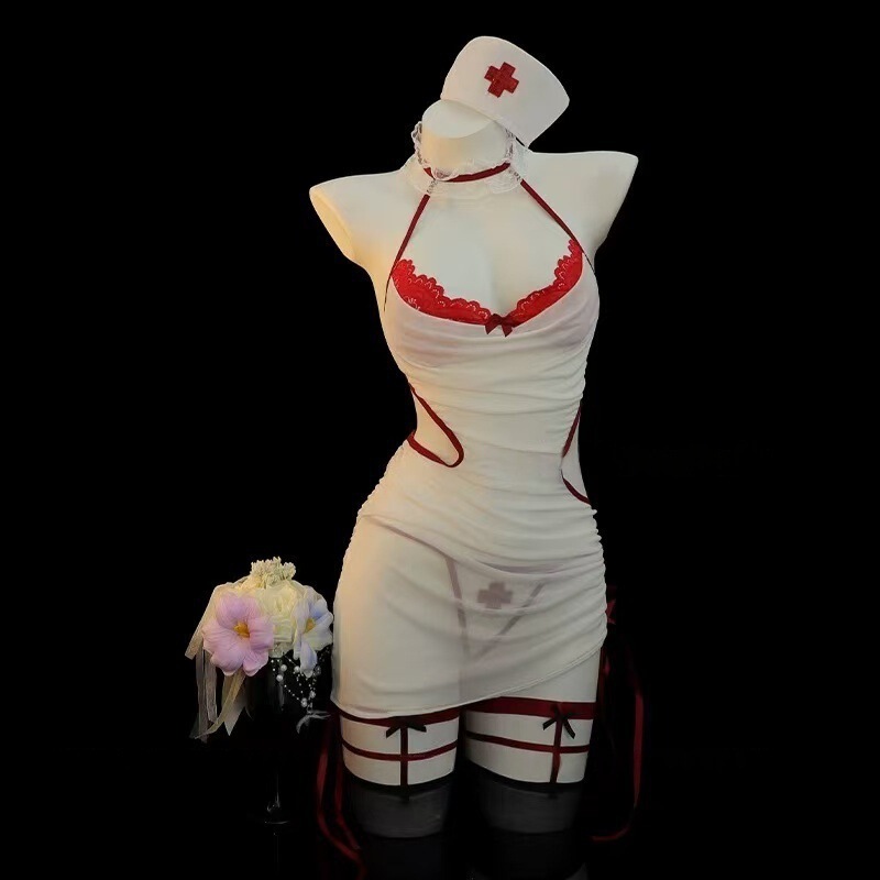 Nighttime Fun Sexy Sweet Nurse Role-Playing See-Through Halter Neck Bodycon Dress Hot Erotic Lingerie for Women 78 Nighttime Fun Sexy Sweet Nurse Role-Playing See-Through Halter Neck Bodycon Dress Hot Erotic Lingerie for Women 78
