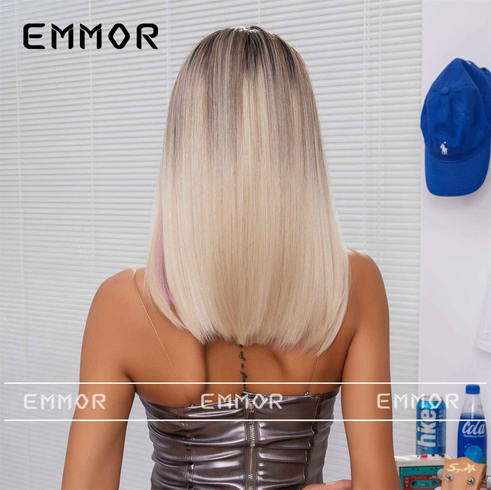 Estilo europeo y americano flequillo beige rosa largo cabello recto belleza reducción de la edad natural sin costuras estilo punk peluca cubierta de la cabeza completa para las mujeres