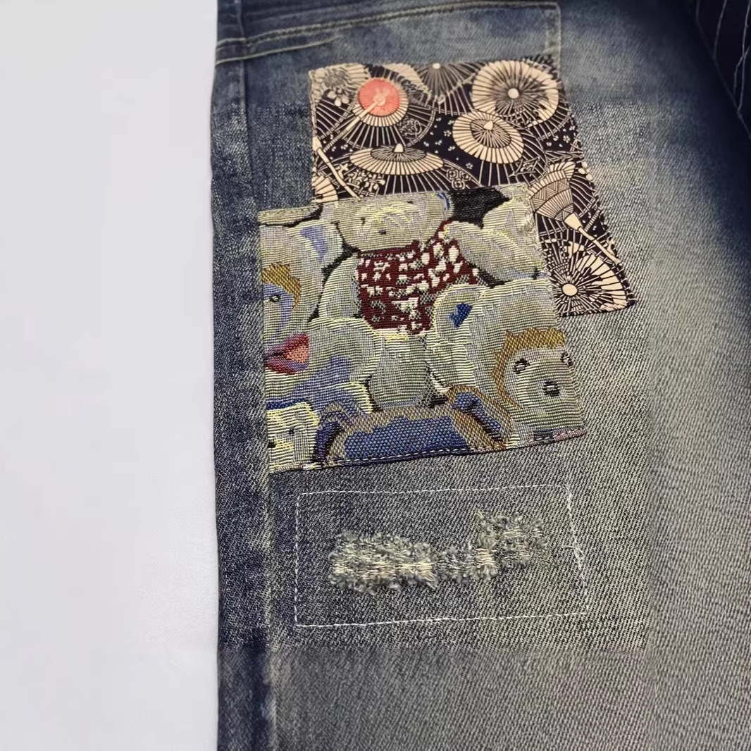 Men's Summer American Retro Loose Straight Leg Jeans Ripped Patches And Patchwork Versatile Long Pants_mkmklike.com