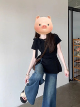 法式设计感冷淡系蝴蝶结短袖正肩恤女夏季2025新款黑色修身上衣