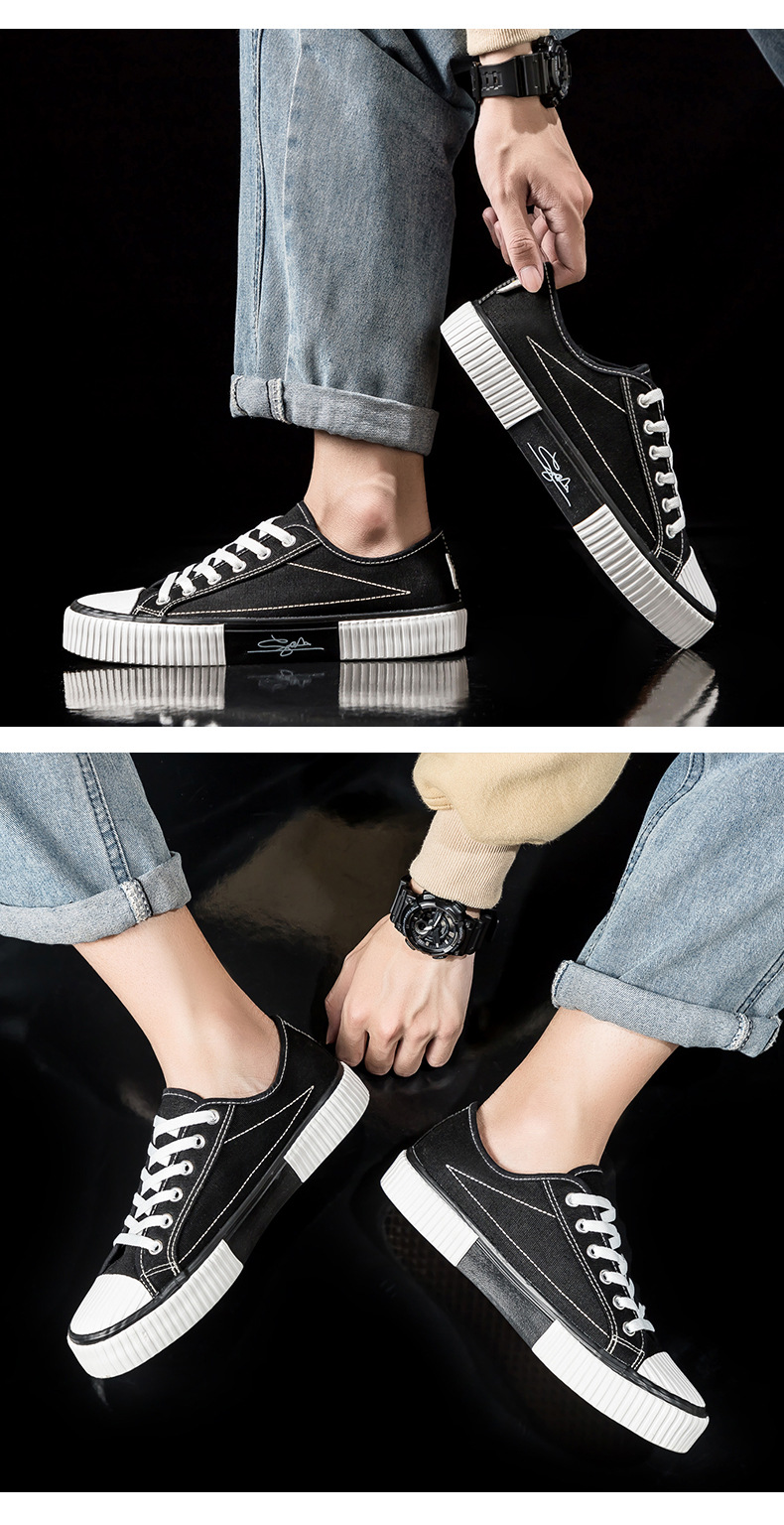 Canvas men's biscuit shoes, 2024 autumn new Korean version versatile Harajuku ulzzang breathable student ins board shoes_voghion.com