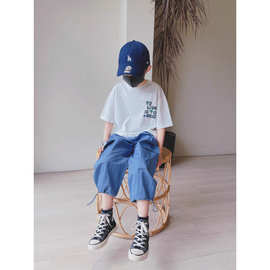 男童夏装新款红色趣味鞋子图案印花T恤中大童儿童短袖