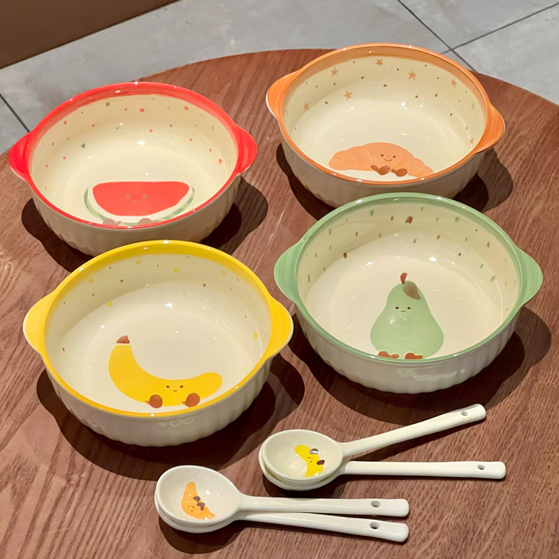 High-looking and cute fruit ceramic noodle bowl 2026 new student dormitory binaural instant noodle bowl household snail noodle bowl