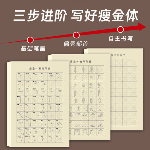 Beginners of Slim Gold Body Copywriting Copybook Strokes Radical Control Pen Training Brush Calligraphy Copying Sticker