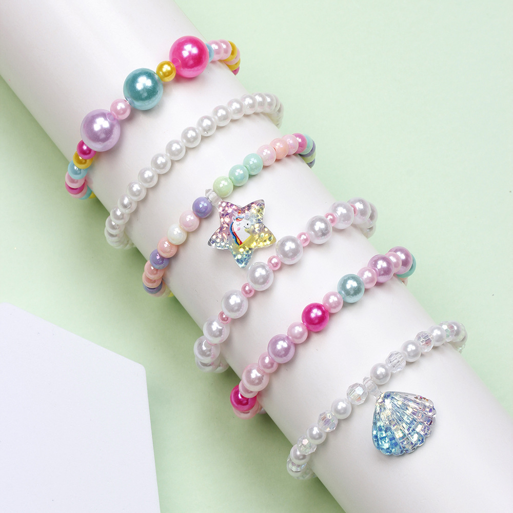 Sweet Rainbow Heart Shape Plastic Beaded Bracelets