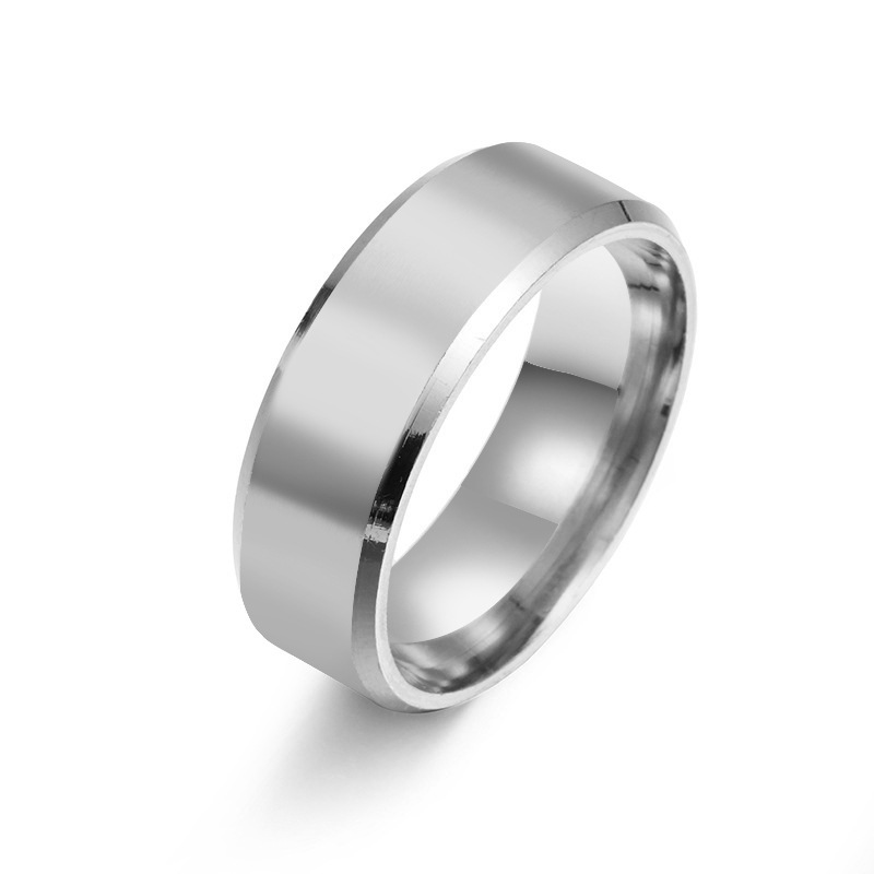 201 Stainless Steel Material Circle Pattern 8mm Glossy Stainless Steel Ring Simple Fashion Jewelry Wholesale