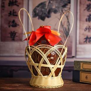 Sichuan Native Ceramic Empty Wine Bottle with Bamboo Basket Wedding Wine Jar 0.6kg Catties 3kg Catties 3 Small Wine Pot Factory Price