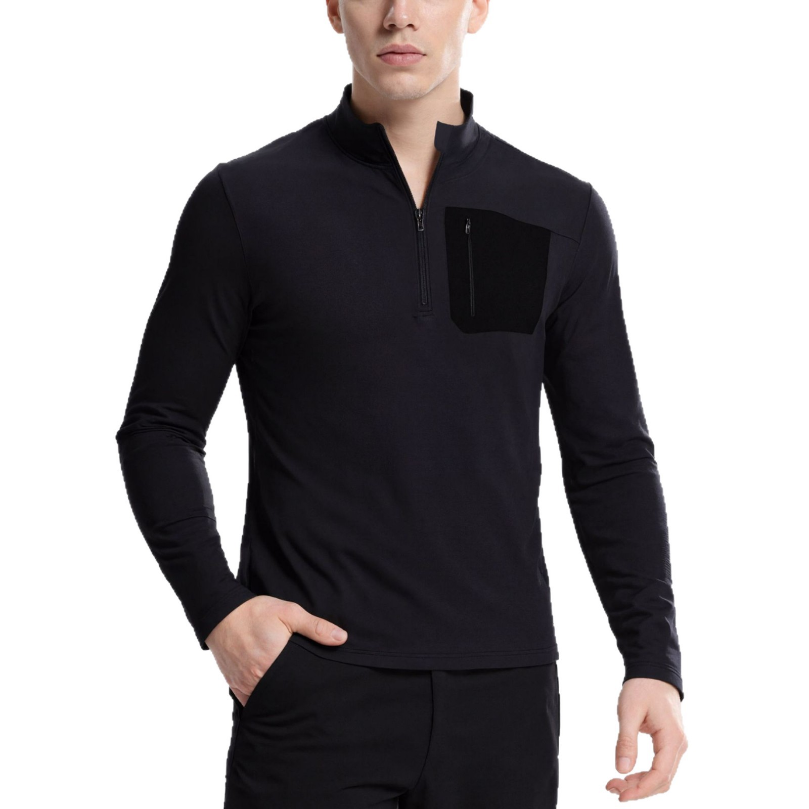 Dijia otoño y invierno nuevo hombre ocio de manga larga media cremallera de cuello superior de nylon ropa deportiva de entrenamiento para correr ropa seca rápida