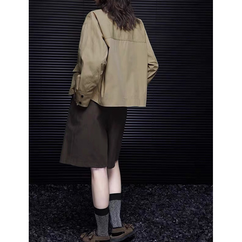 现货厂家批发 新款卡其色短款工装外套女2025 新品宽松休闲 女|undefined