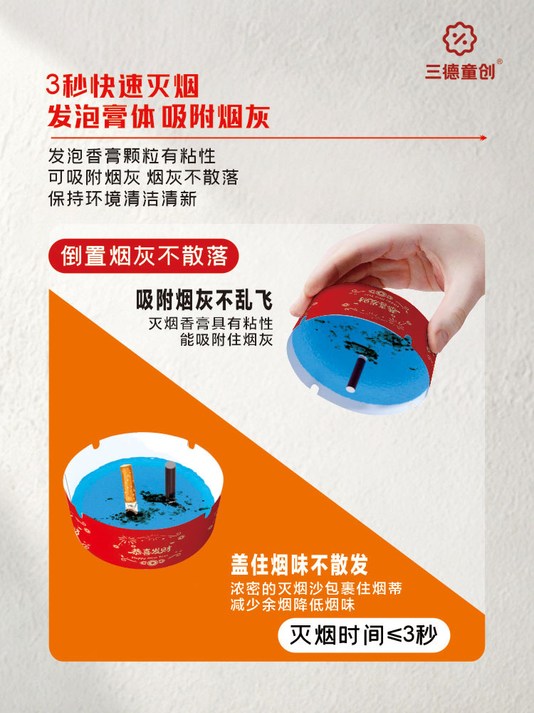 【Comes with Smoke Extinguishing Sand】Gong Xi Fa Cai Disposable Ashtray for Absorbing Smoke Ash, Suitable for Office and Home Use, Odor Removal, No Washing Needed