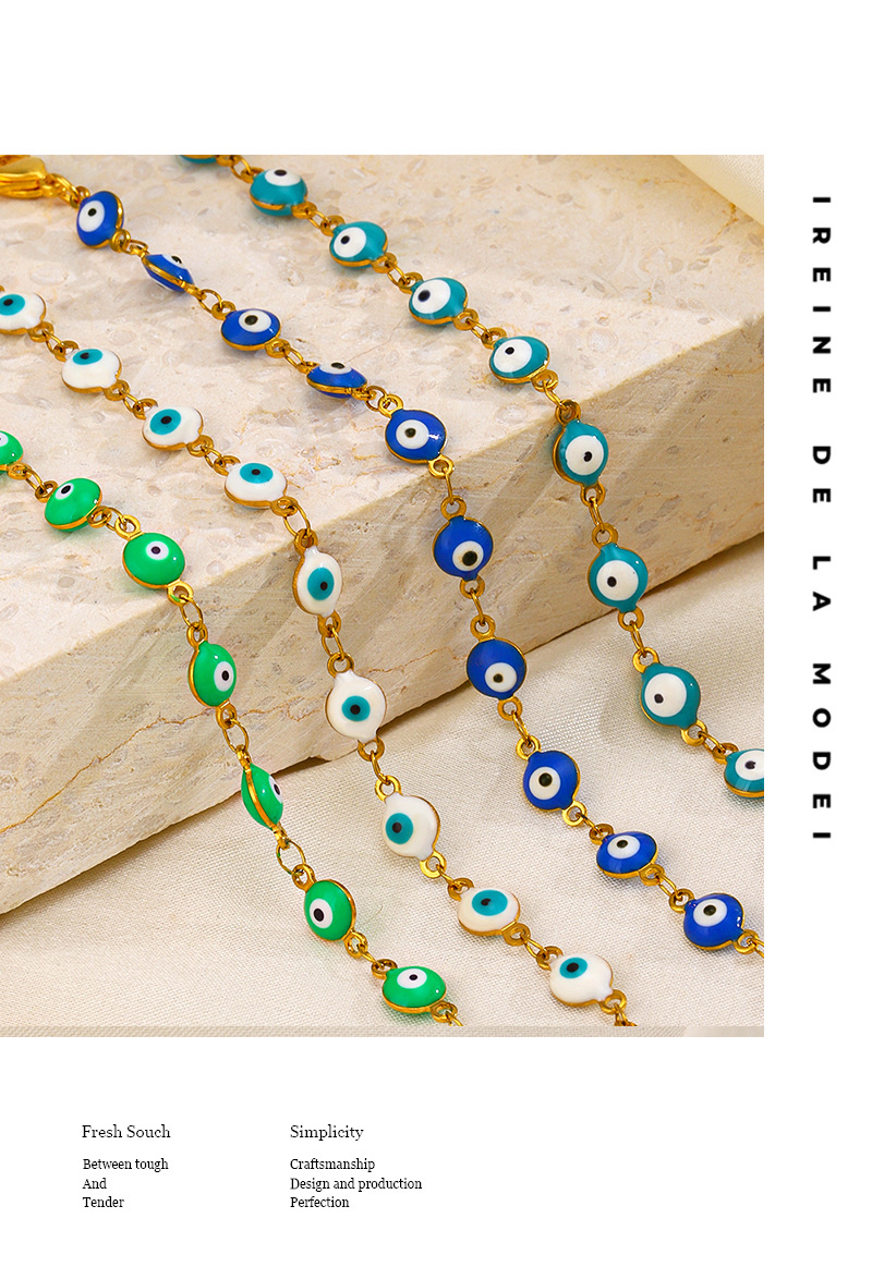 8g Weight PVD Coated Gold Plating Process 18K Gold Plated Plating Material Resin Inlay Material PVD Coated 18K Gold Plated Devil'S Eye 304 Stainless Steel Ethnic Style Cool Style Waterproof Non Tarnish 304 Stainless Steel Bracelets