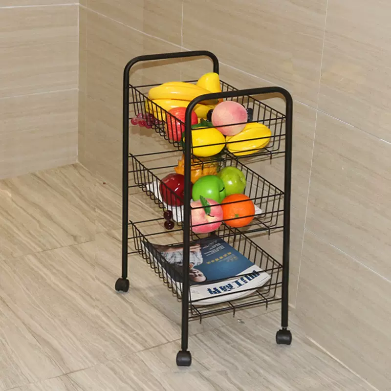 铁艺厨房收纳置物架推车浴室落地旋转蔬菜调料三层家用旋转收纳
