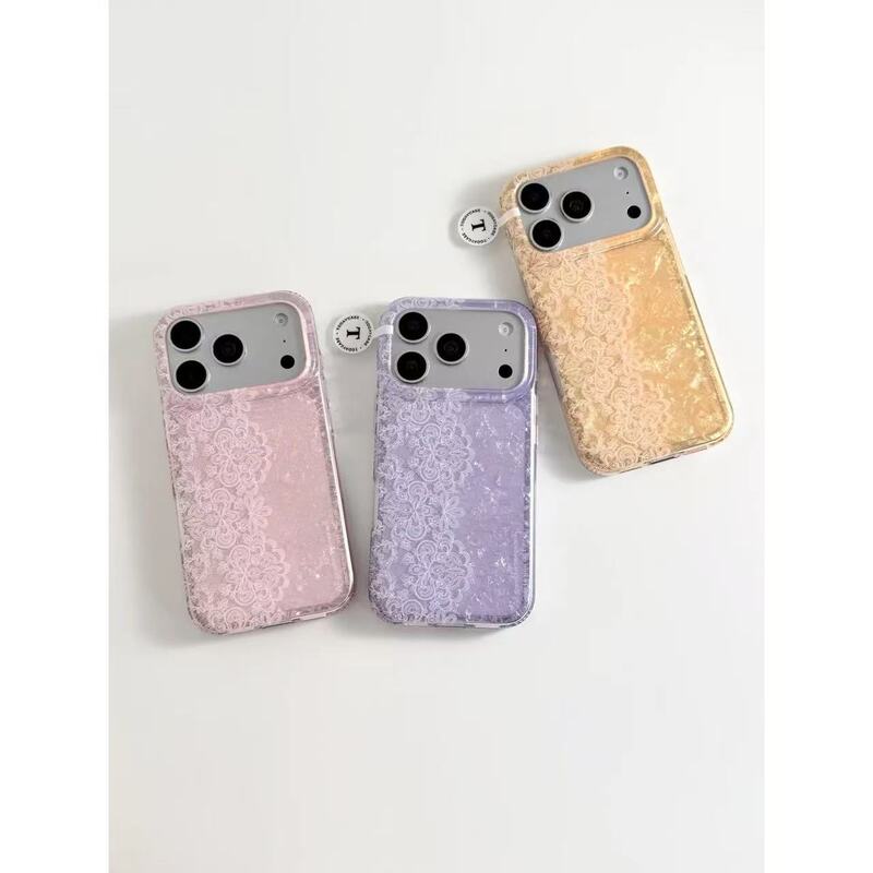 Ins shell-patterned lace case suitable for Apple 17 Pro, premium iPhone 16, niche 15, double-layer hard phone case Ins shell-patterned lace case suitable for Apple 17 Pro, premium iPhone 16, niche 15, double-layer hard phone case