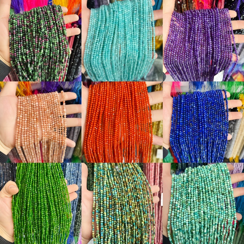 跨境热销天然切面珠子玛瑙水晶散珠diy饰品配件串珠手链项链批发