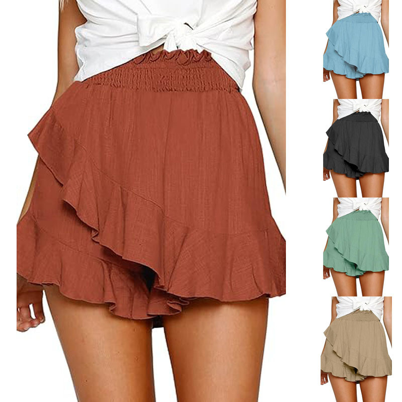 Women's Short Skirt Mini Wrap Dress Beach Elegant Linen Cotton High Waist Shorts for Summer