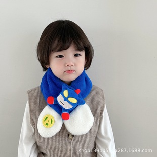 Children's scarf 2024 new thick windproof scarf for boys and girls warm fleece-lined cute cartoon superman neck protection winter