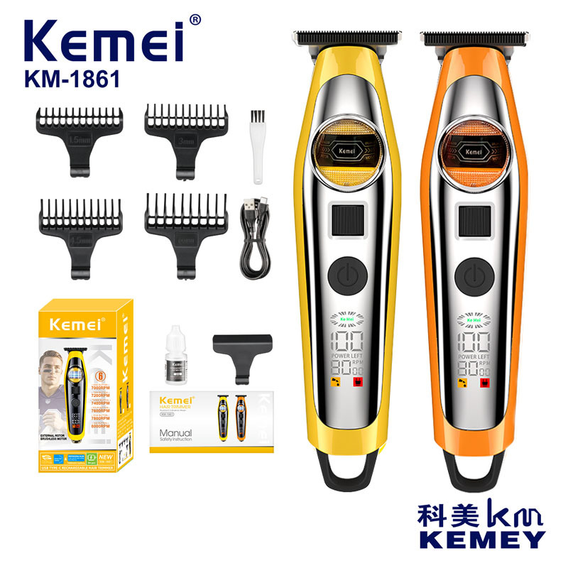 Kemei nuevo cortador eléctrico sin escobillas cortador de pelo eléctrico digital profesional rotor exterior cortador de aceite KM1861