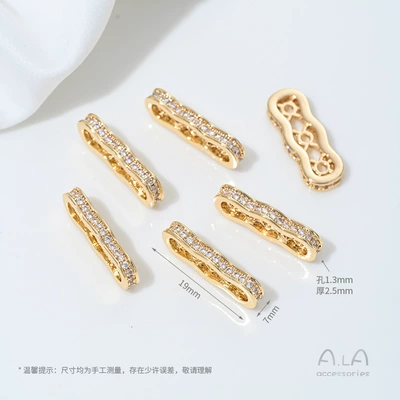 Zərgərlik ara hissələri Spacer Beads Peanut Diamond Ring - 14k-three-row-zircon-spacer-1-piece