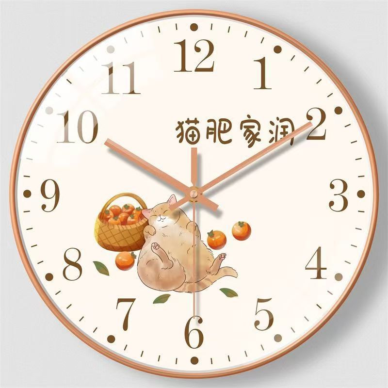 【8英寸20CM】中式客厅挂钟招财猫时钟挂墙创意挂墙静音石英钟|undefined