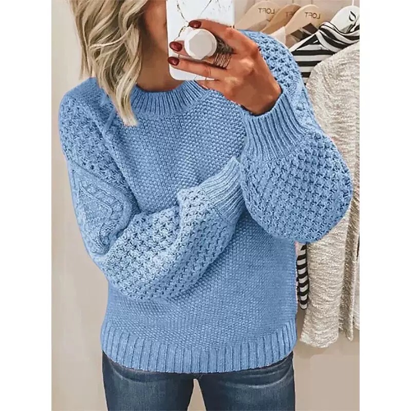Autumn and Winter New Solid Color Foreign Trade Plus-Size Women's Knit Sweater, Round Neck Top, Loose Pullover Sweater, Versatile Base Layer